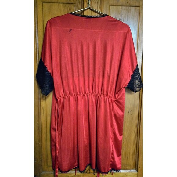 VTG Avon Style Night Gown Robe Set 2 Pc Red Black Silky Lace Lingerie Sz Small - Picture 10 of 11